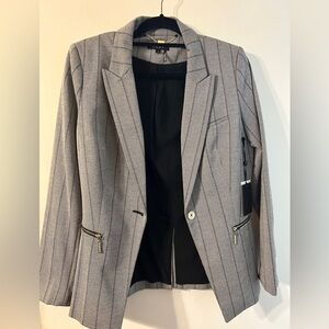 NWT DKNY Women's One Button Pinstripe Blazer Jacket - Gray
